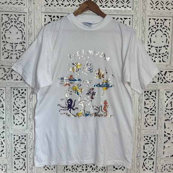 Davidsons Other - Vintage Davidsons Metallic Fish Nautical Bermuda T Shirt‎ Sz Medium